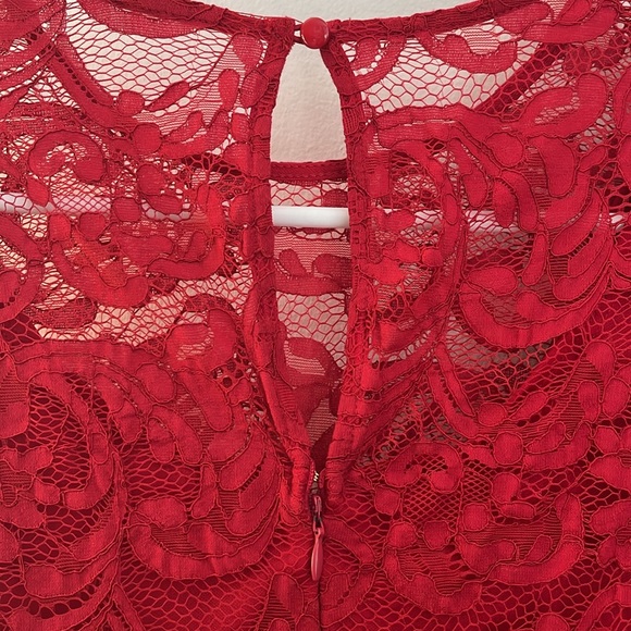 NY & Co Red Lace Cocktail Dress with Bell Sleeves - Picture 5 of 8